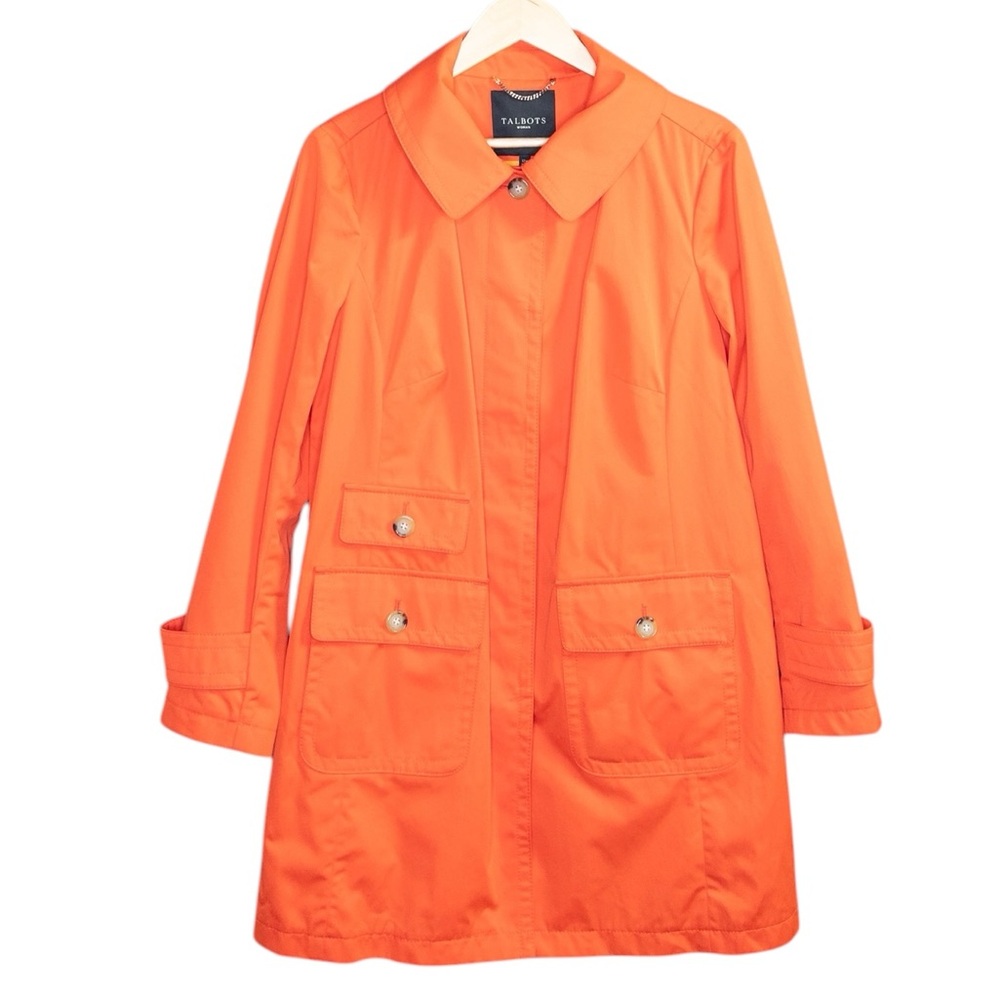 New Talbots Pumpkin Orange Modern Mac Rain Trench Coat Plus 12W 0X Chic Polished